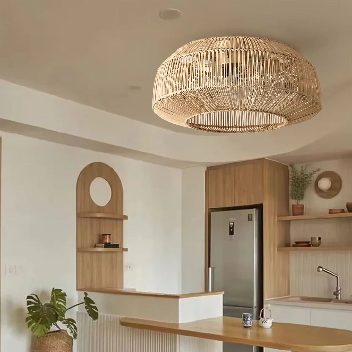Støjsvag Loftventilator i Rørflet med Lampe og Fjernbetjening Loftventilatorlampe Tech Butik