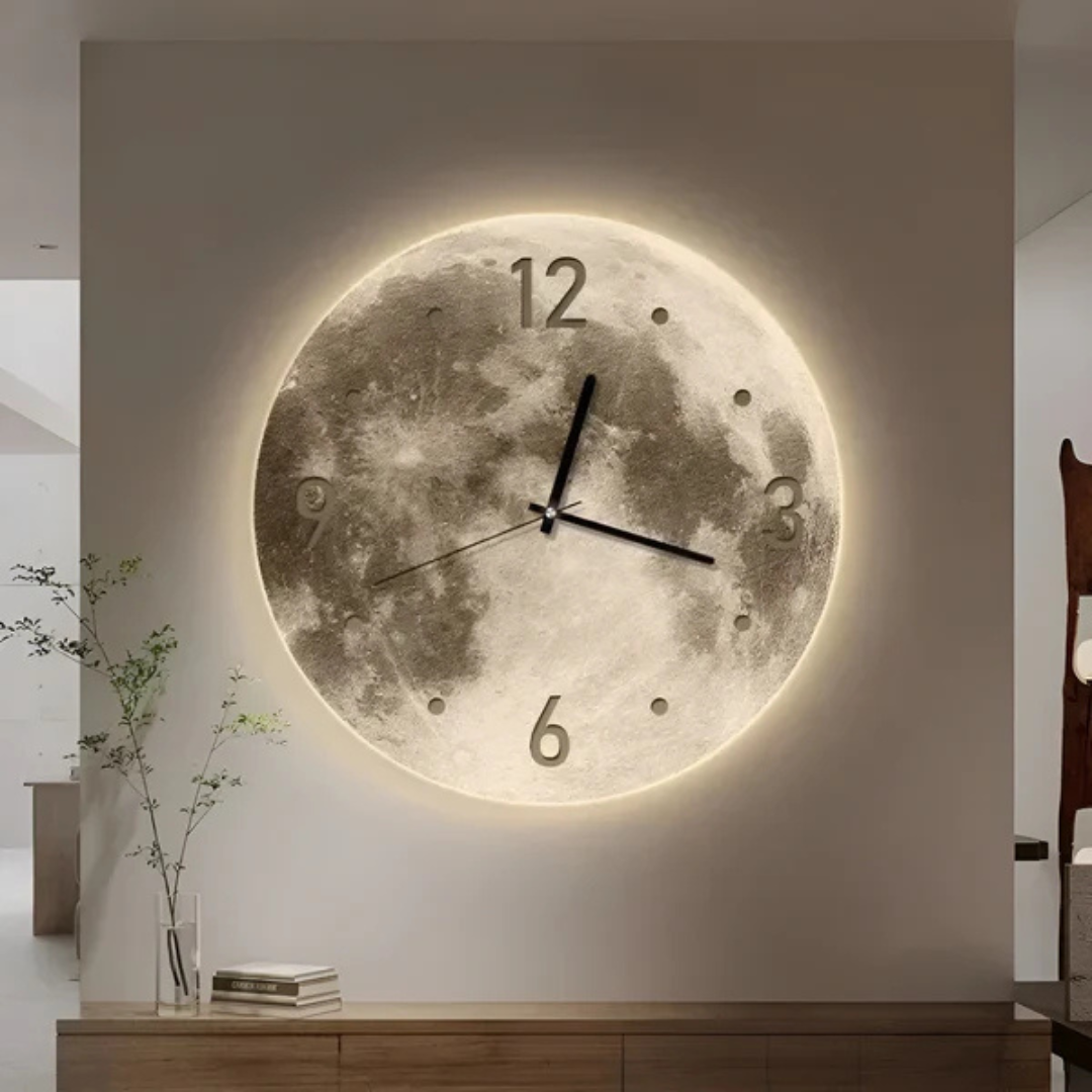 Stort dekorativt Moon Design vægur Ure Tech Butik