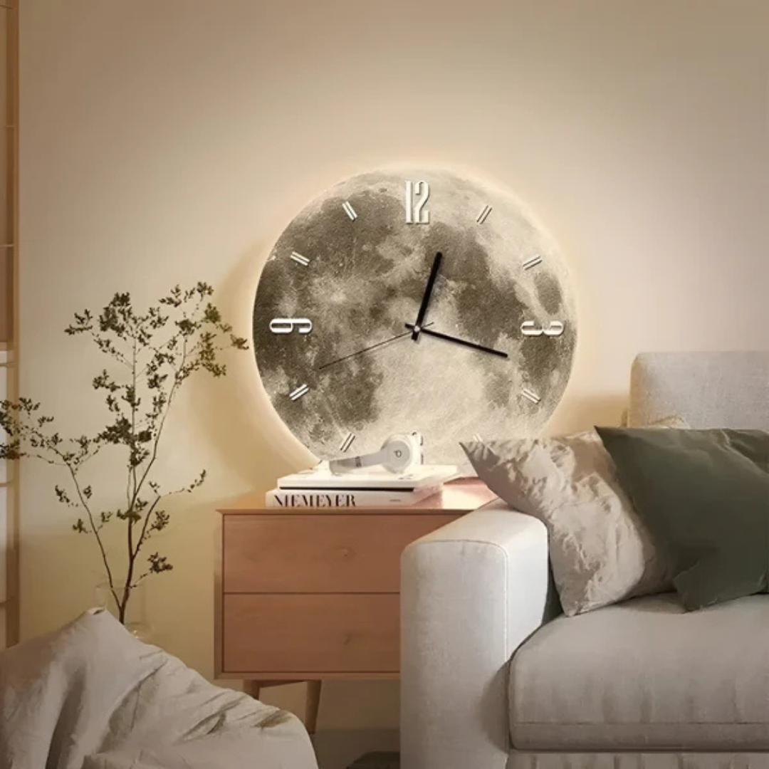 Stort dekorativt Moon Design vægur Ure Tech Butik