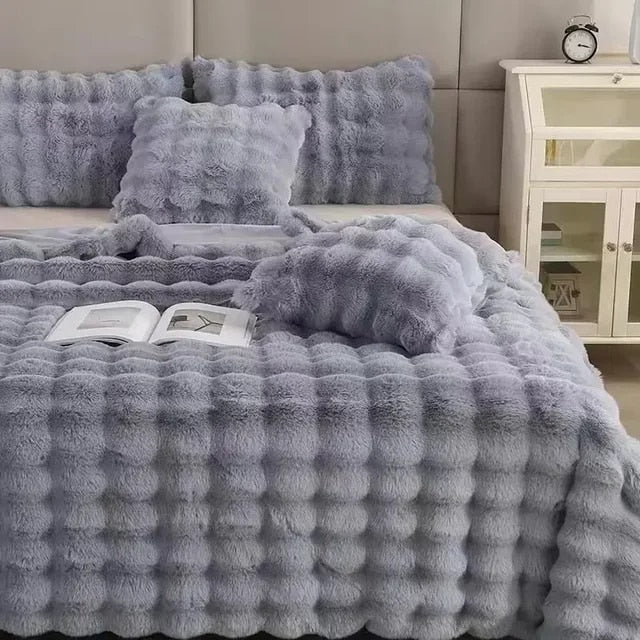 Super Blød Fluffy Luksus Kaninpels Wave Tæppe – Varme, Komfort og Stil Blanket Tech Butik Grå Kaste 100x150cm