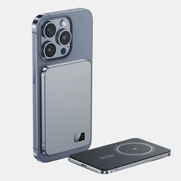 Ultra-Tynd Ekstern Batteripakke – Hurtig Magnetisk Trådløs Oplader med LED-Display Power Banks Tech Butik