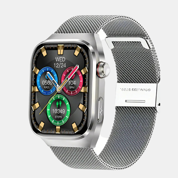 Alt-i-én Sundhedsovervågnings Smartwatch – Fitness- & Wellnessmonitor Smartwatch Tech Butik Sølvnetbånd 2A