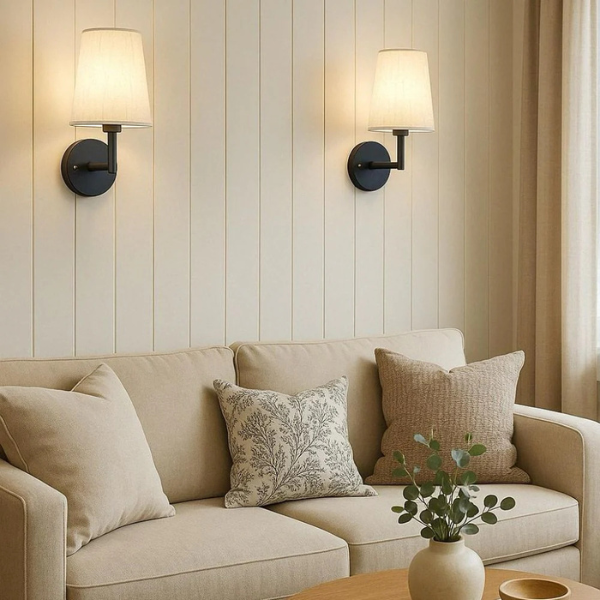 Trådløs Væglampe i Stof med Dæmpbar Belysning og Vintage Design Sæt med 2 Ledningsfri Væglamper Belysning Tech Butik