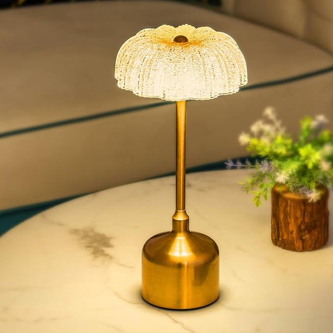 Trådløs bordlampe i krystalblomsterdesign med berøringsdæmpning og elegant stemningsglød Belysning Tech Butik