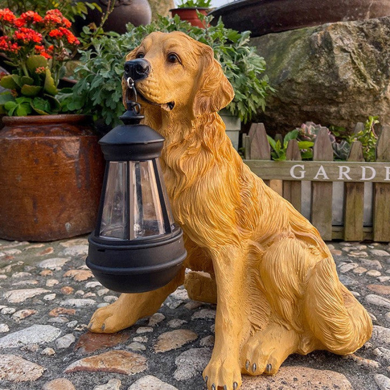 Udendørs solcelle-hundefigur med led-lys i haven Dekoration Tech Butik Golden Retriever
