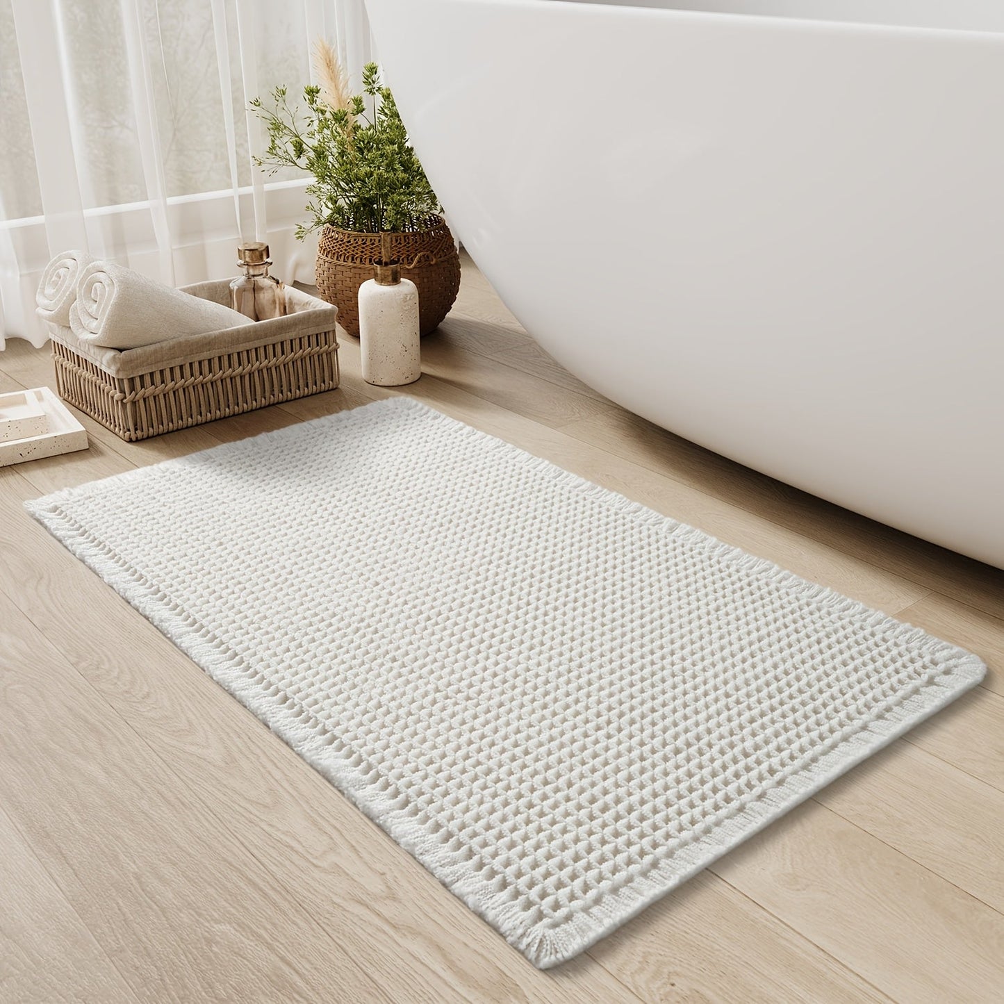 Ultra-absorberende Badmat Med Antislip Og Stilfulde Detaljer Bademåtte Tech Butik 43*61cm Hvid