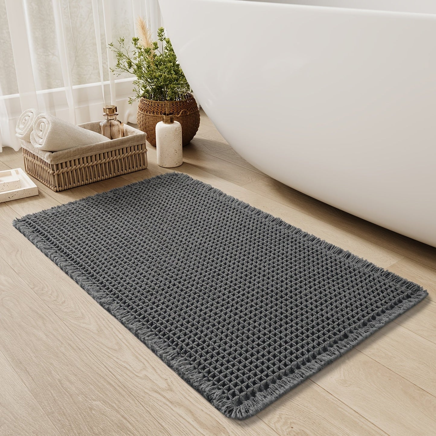 Ultra-absorberende Badmat Med Antislip Og Stilfulde Detaljer Bademåtte Tech Butik 43*61cm Mørkegrå
