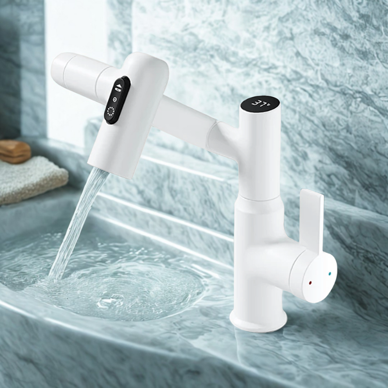 360° Drejelig Køkkenhane – Fleksibelt Design med Temperaturdisplay Faucet Tech Butik Svanehvid
