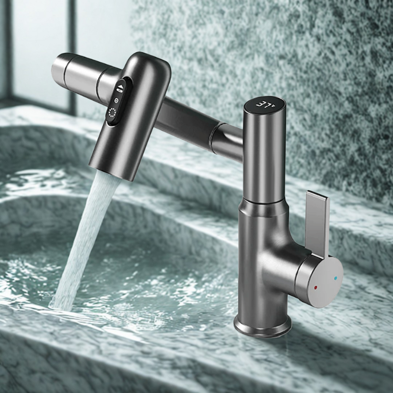 360° Drejelig Køkkenhane – Fleksibelt Design med Temperaturdisplay Faucet Tech Butik