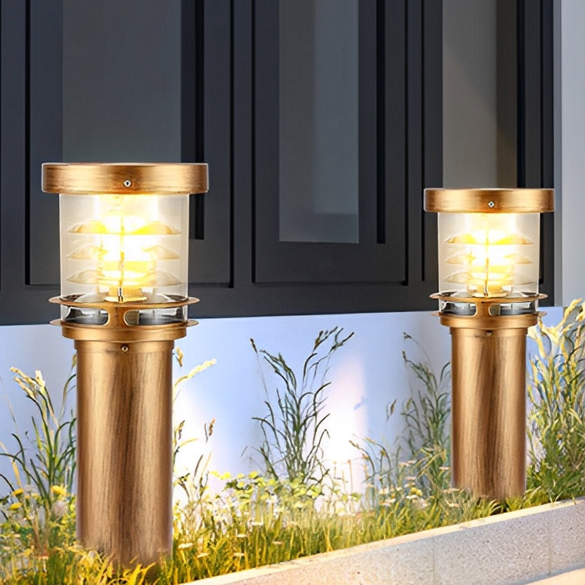 Vandtæt cylinderformet LED udendørslampe til have og terrasse Græsplænelampe Tech Butik Bronze Sol 20 cm L x 60 cm H