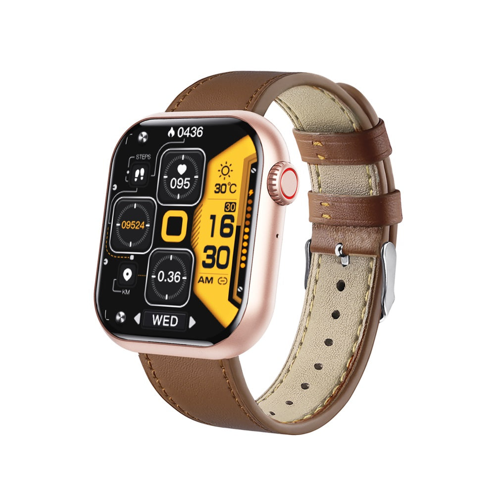 Vandtæt Smartwatch med Sundhedssporing Blodsukker Blodtryk og Søvnovervågning Smartwatches Tech Butik F57 Guld/Læder brun