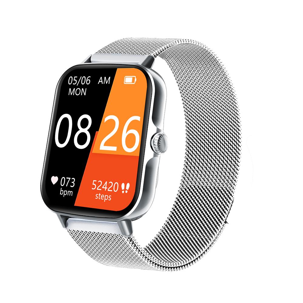 Vandtæt Smartwatch med Sundhedssporing Blodsukker Blodtryk og Søvnovervågning Smartwatches Tech Butik F107 Sølv/Sølv Milano