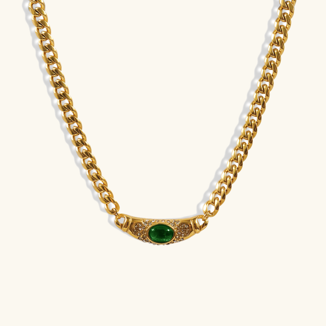 Vintage Vedhængshalskæde – Glimt af Sofistikeret Stil Necklace Tech Butik Smaragd 18k Gul Guld