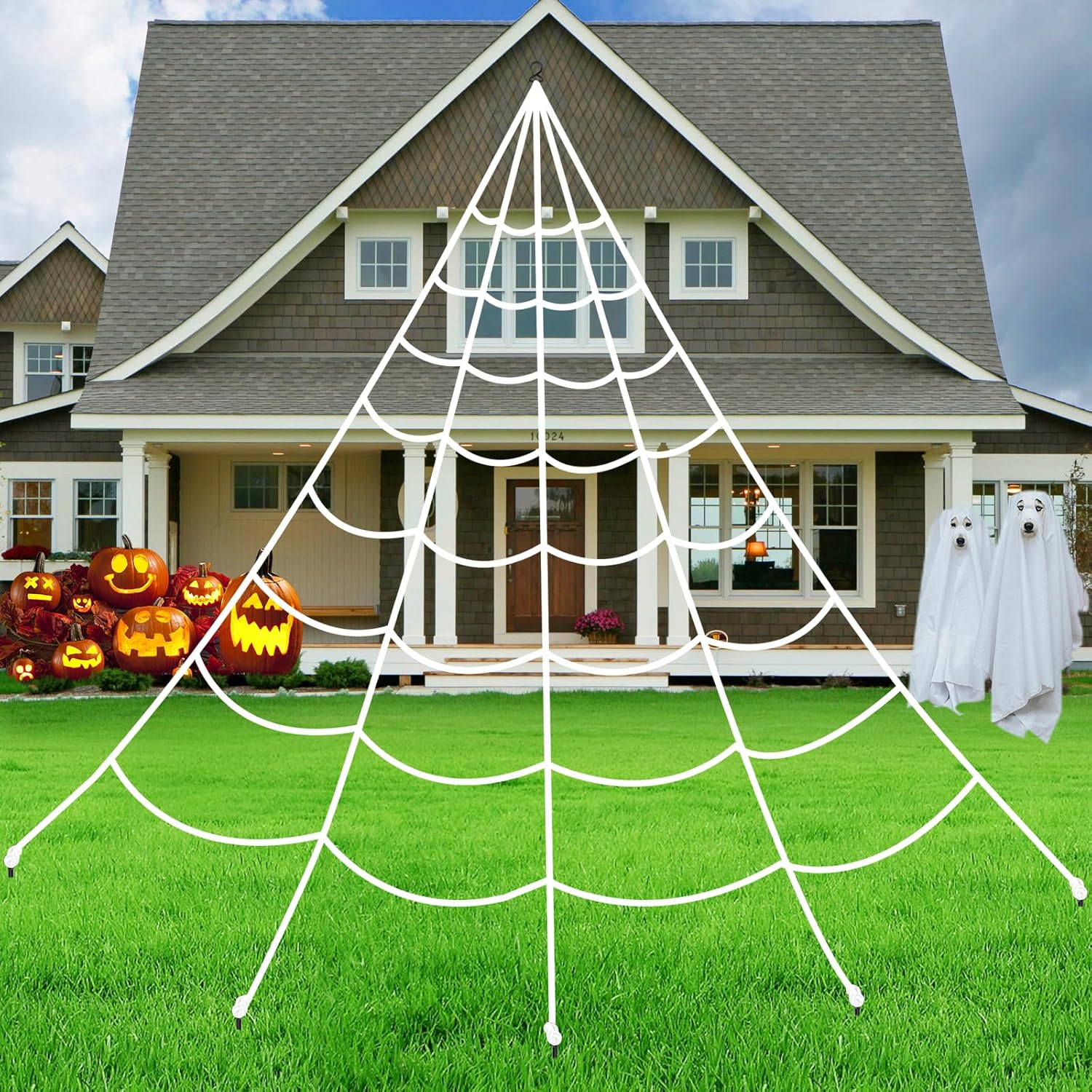 Spectral Web – Glødende XXL Edderkoppespind med LED-lys til Halloween Halloween Dekorationer Tech Butik