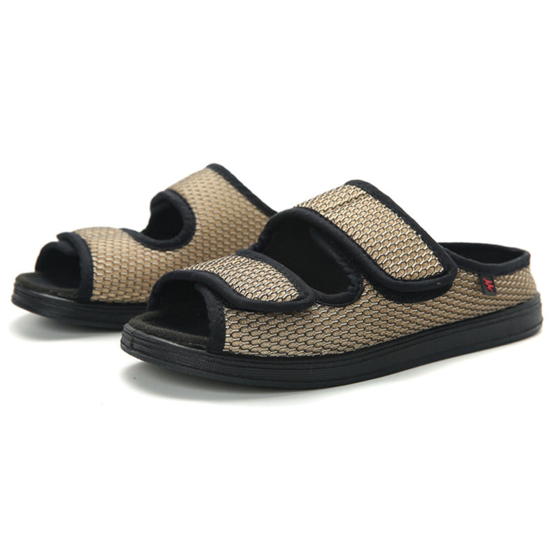 Justerbare brede diabeteshjemmesko – Blød og åndbar støtte til hævede fødder Women Sandals Tech Butik Khaki 35