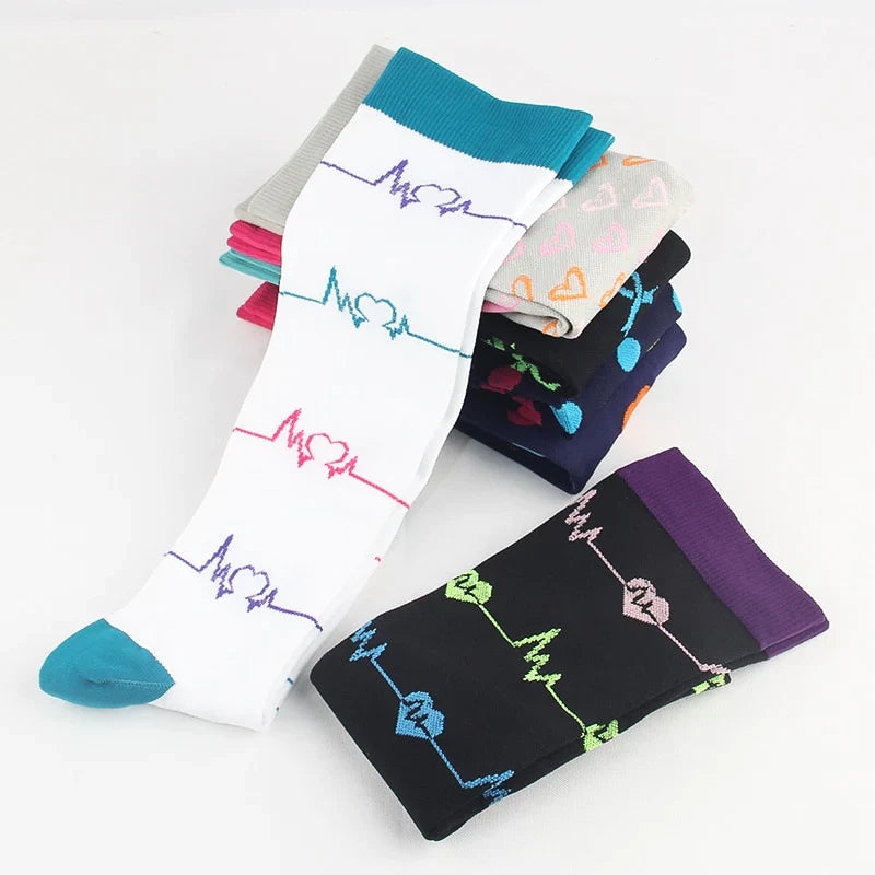 Farverige Lange Kompressionssokker (4 par) – Støttende, Komfortable og Energigivende Sokker Socks Tech Butik
