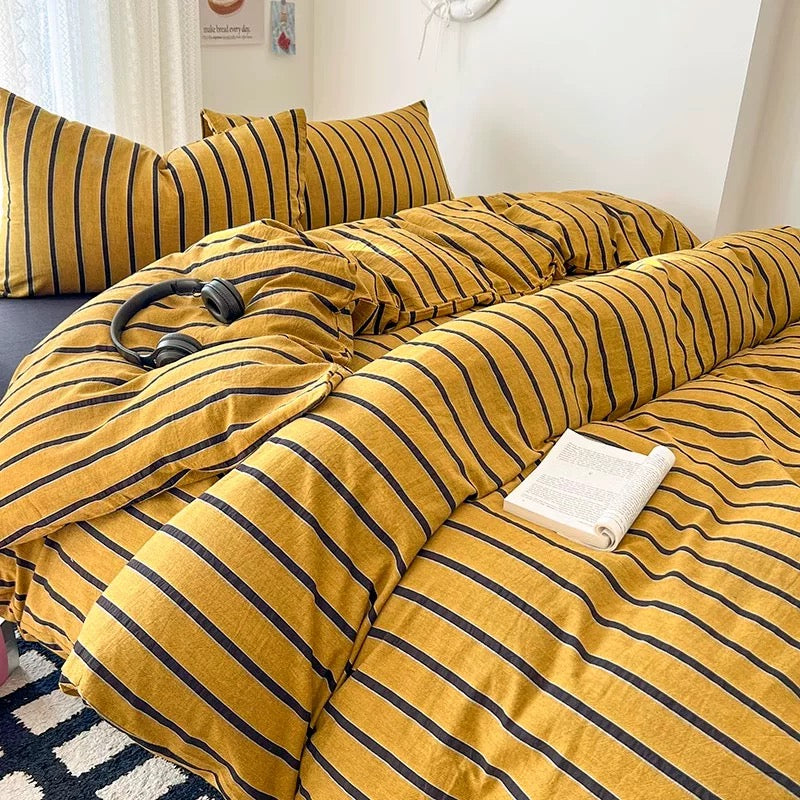 Stilfuldt Stribet Sengetøj i Bomuld – Blødt Pastelfarvet Komfort til Hyggelige Soveværelser Bedding Set Tech Butik Brun Enkelt 3 pcs