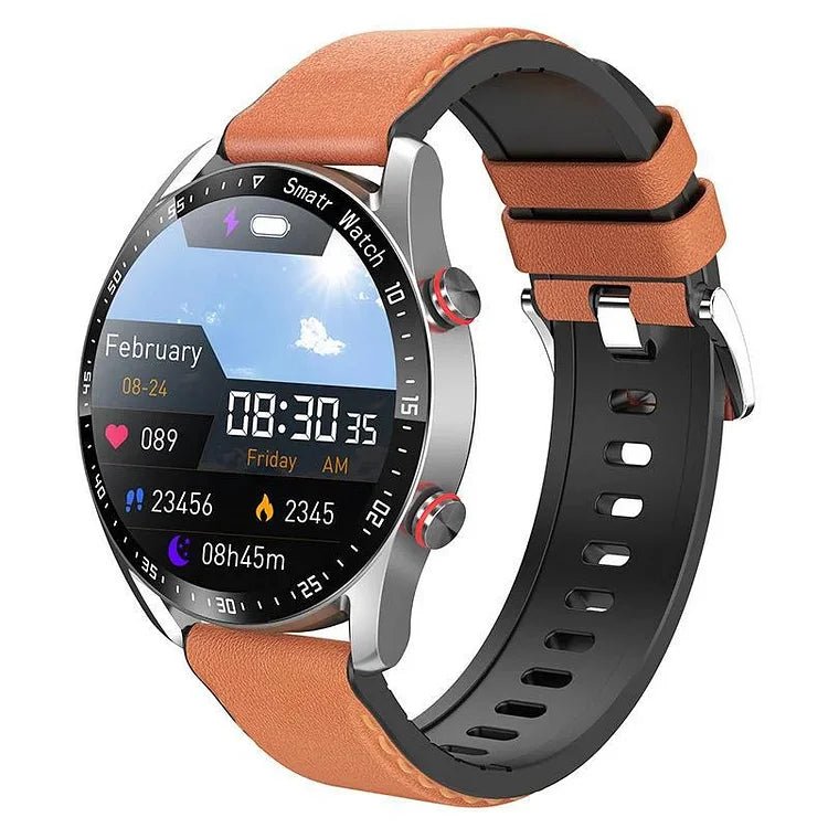 Omfattende Sundhed Smartwatch – Din Personlige Fitnessguide Smartwatch Tech Butik Orange læderrem