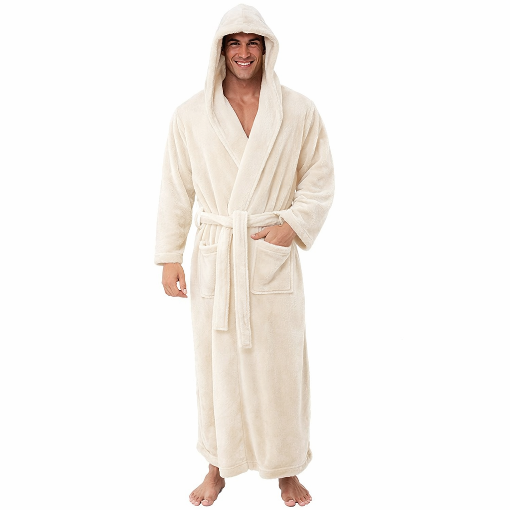 Herre Hættebadekåbe i Blødt Plys Bathrobes Tech Butik Slukket Hvid S