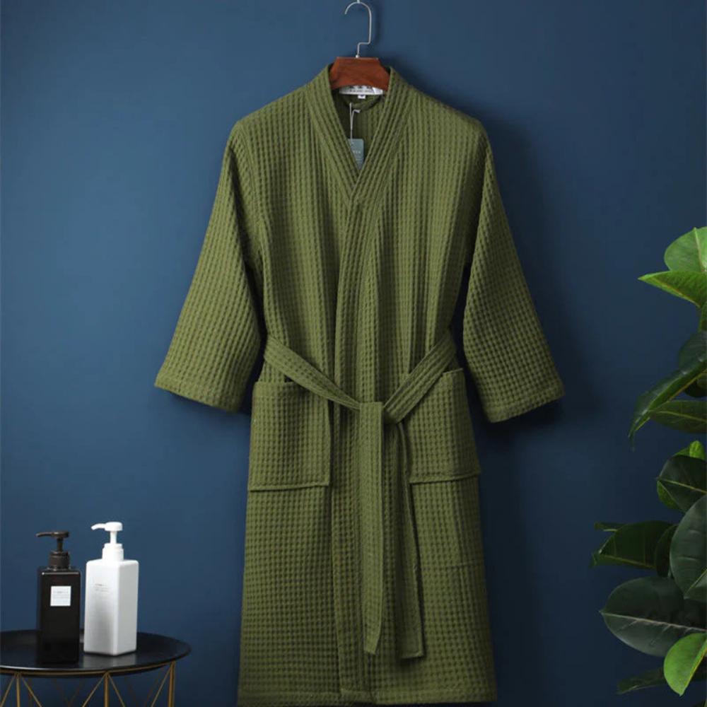 Waffelbadekåbe med V-udskæring – Den Perfekte Kombination af Stil og Komfort Bathrobe Tech Butik Lysegrøn M