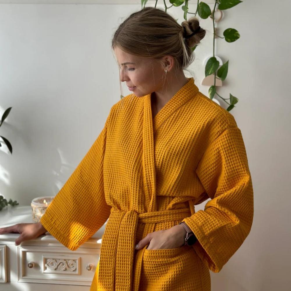 Waffelbadekåbe med V-udskæring – Den Perfekte Kombination af Stil og Komfort Bathrobe Tech Butik