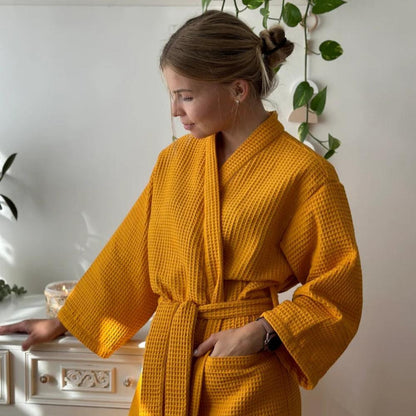 Waffelbadekåbe med V-udskæring – Den Perfekte Kombination af Stil og Komfort Bathrobe Tech Butik
