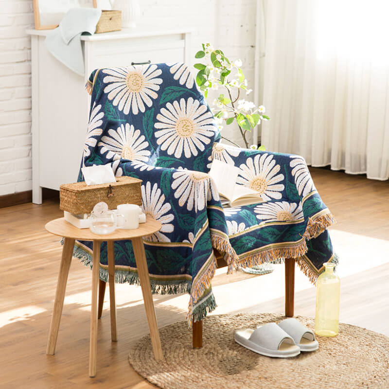 Vendbart Sofaplaid i Boheme-Stil med Dekorative Kvastdetaljer sofa throw Tech Butik Mønster 7 90*180cm