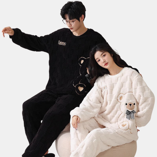 4-Piece Thick Flannel Pyjamasæt til Par – Sød, Varm og Komfortabel Couple Sleepwear Tech Butik