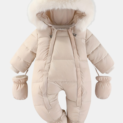 Vinter Baby-heldragt med Hætte – Varm, Blød og Komfortabel til Kolde Dage Frosty Baby Romper – Luxe Winter Jumpsuit met Capuchon voor de Koudere Maanden Tech Butik Beige 3-6M
