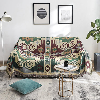 Vendbart Sofaplaid i Boheme-Stil med Dekorative Kvastdetaljer sofa throw Tech Butik Mønster 3 130*180cm