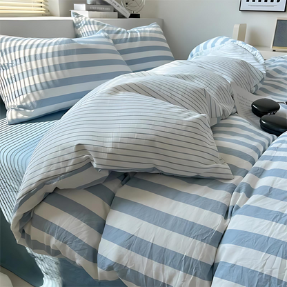 Klassisk Stribet Sengetøjssæt – Tidløs elegance til rolige nætter Bedding Tech Butik Blå Enkelt (4pcs)