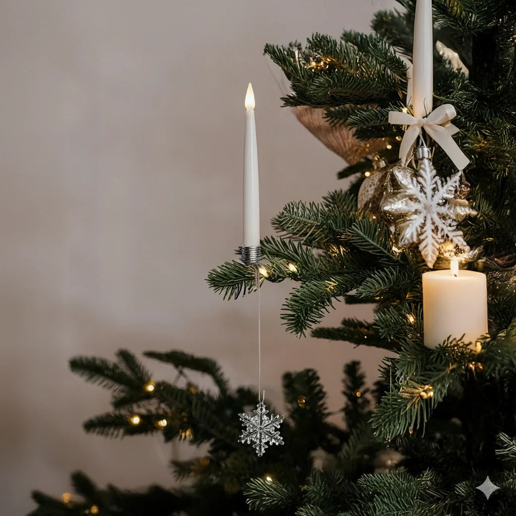 Dekorative juletræ Stearinlys – Elegante LED-lys for en magisk julestemning Home & Decor Tech Butik Snefnug Sølv 12 Stykker