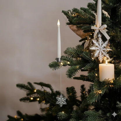 Dekorative juletræ Stearinlys – Elegante LED-lys for en magisk julestemning Home & Decor Tech Butik Snefnug Sølv 12 Stykker