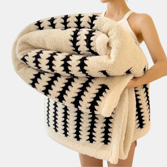 Minimalistisk Flannel Tæppe med Sherpa Fleece – Blød Hygge og Moderne Komfort Blanket Tech Butik Kast 100x150 cm Mælkehvid