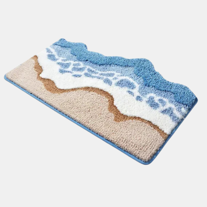 Skridsikker Bademåtte med Bølgeinspireret Design – Blød, Absorberende og Komfortabel Hele Dagen Bathroom Accessories Tech Butik Kystens Bølger Lille (50 x 80 cm)