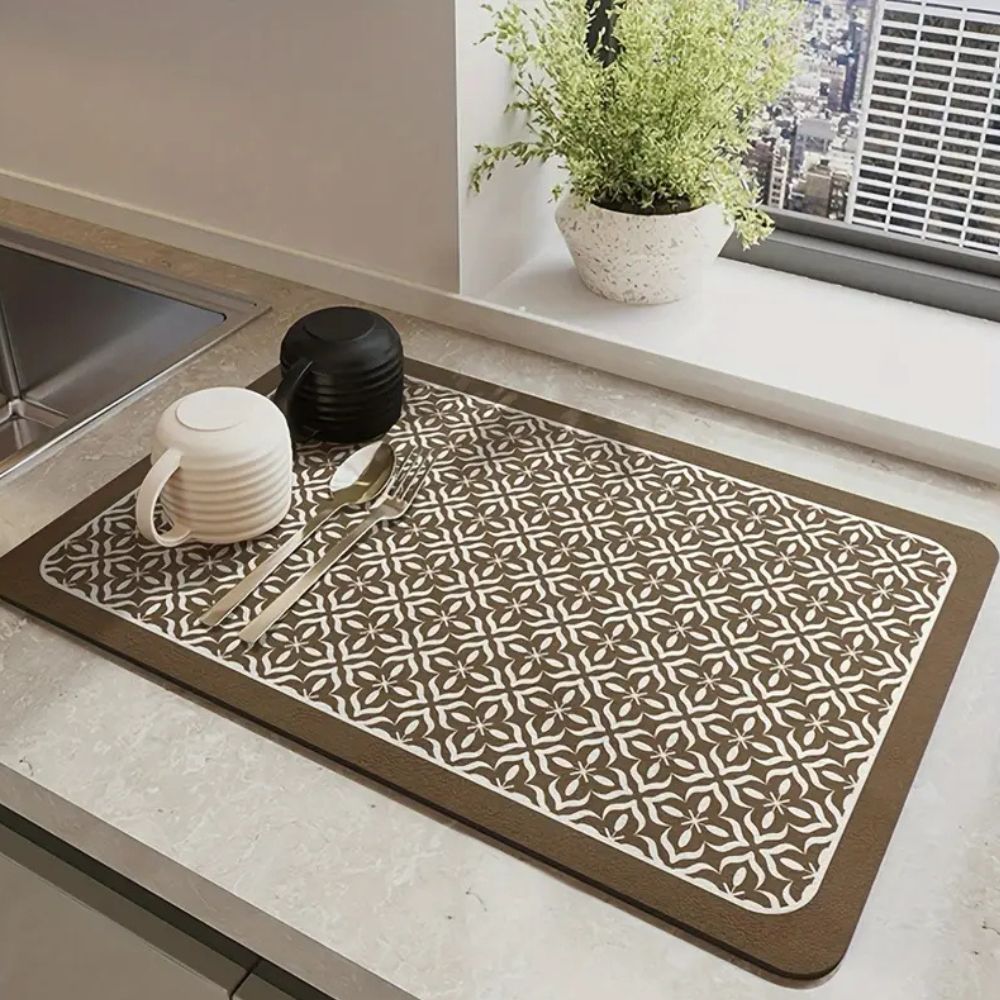 Hurtigtørrende Opvaskemåtte – Absorberende, Skridsikker og Praktisk til Hverdagen Dish Mat Tech Butik Beige 30x40cm