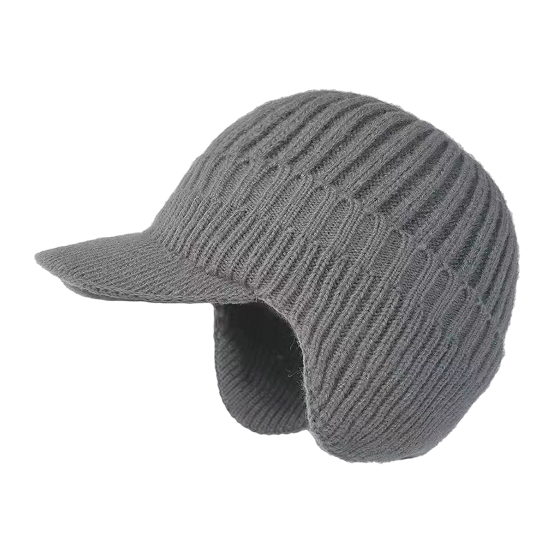 Herre Vinter Beanie med Visir – Varm og Vindtæt Kasket muts beanie Tech Butik Grå