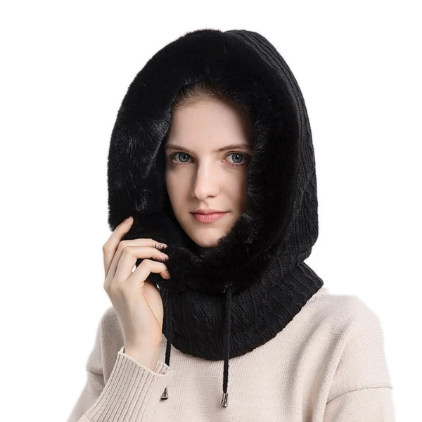 Strikket Hue Balaclava med Kunstpels – Elegant Vinterkomfort Hoodies Tech Butik Sort