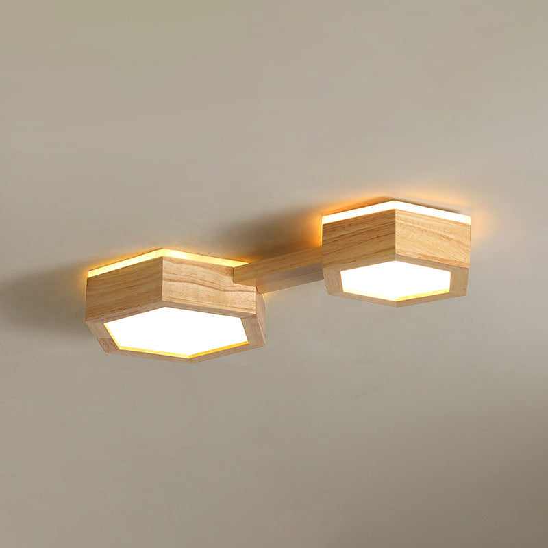 Moderne Sekskantet LED Loftlampe med Træ og Akrylfinish Loftlamper Tech Butik B Varmt lys