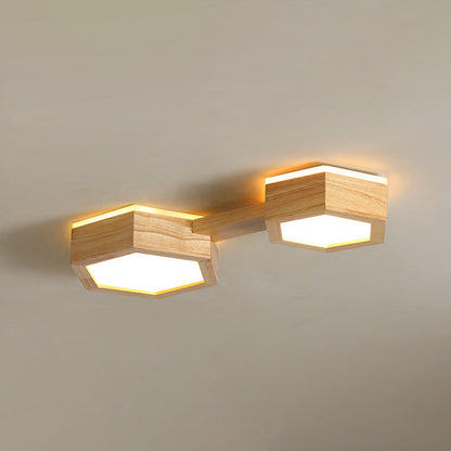 Moderne Sekskantet LED Loftlampe med Træ og Akrylfinish Loftlamper Tech Butik B Varmt lys