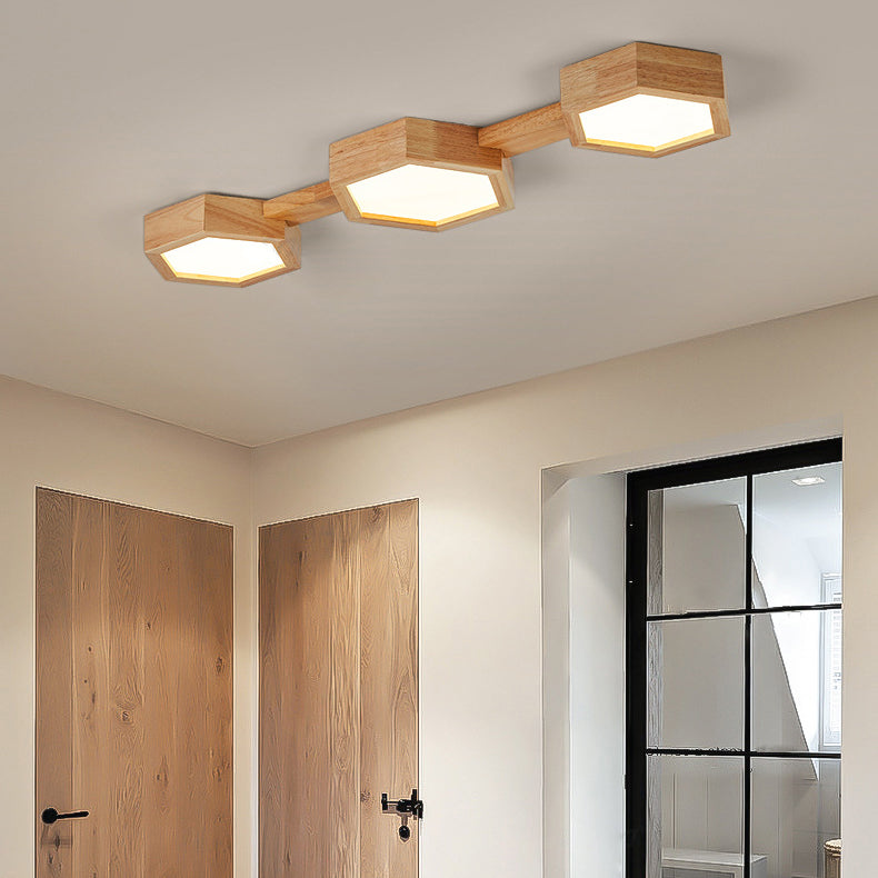 Moderne Sekskantet LED Loftlampe med Træ og Akrylfinish Loftlamper Tech Butik E Varmt lys
