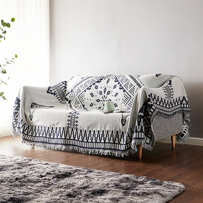 Vendbart Sofaplaid i Boheme-Stil med Dekorative Kvastdetaljer sofa throw Tech Butik Mønster 10 90*180cm