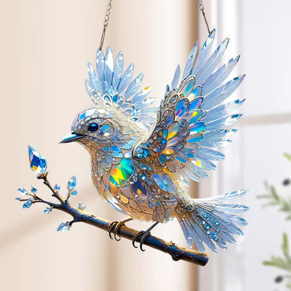 Krystalhimmel BlåFugl Glasornament – Smukt Glasmaleri til Vinduesophæng Home & Decor Tech Butik