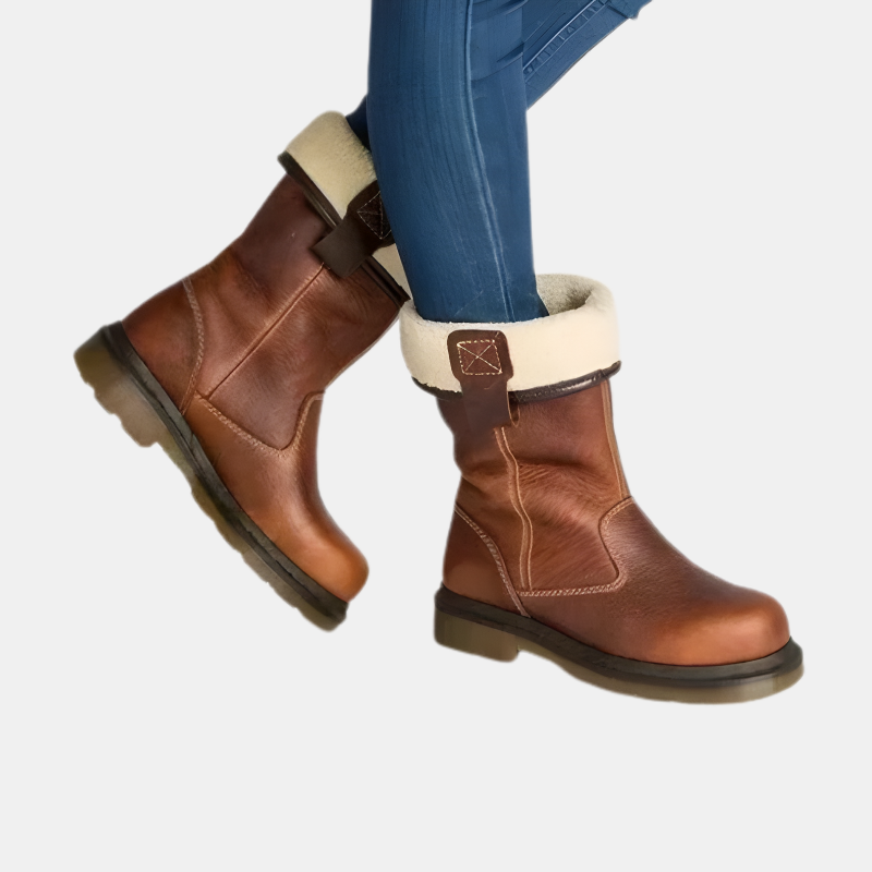 Stilfulde Kvinders Læderstøvler – Varme Vinterstøvler til Hjem & Udendørs Tech Butik Brun 34