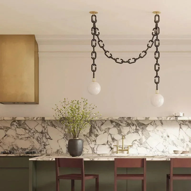 Moderne Glas-Kæde Pendellampe – Stilfuld LED Lysekrone til Hjemmet Lamps & Lighting Tech Butik