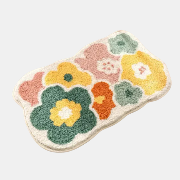 Flokket Bademåtte med Blomstermønster – Blød, Skridsikker og Komfortabel til Hverdag Bathroom Accessories Tech Butik Lille (40 x 60 cm) Den glade blomst