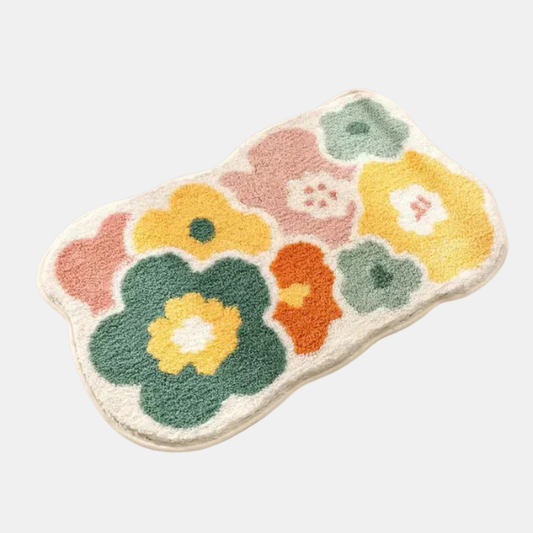 Flokket Bademåtte med Blomstermønster – Blød, Skridsikker og Komfortabel til Hverdag Bathroom Accessories Tech Butik Lille (40 x 60 cm) Den glade blomst