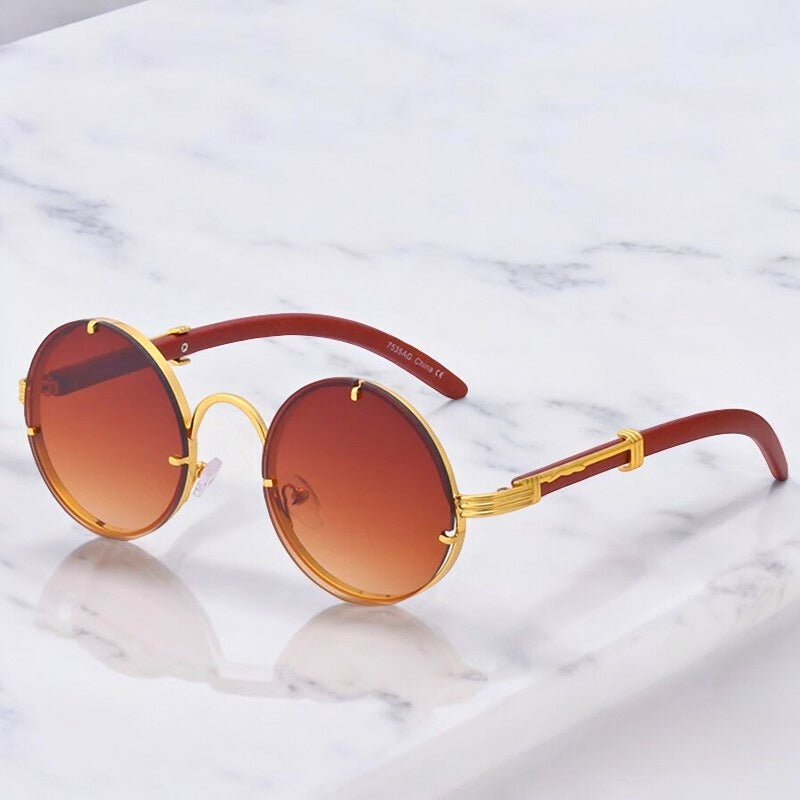Klassiske Runde Stel-løse Solbriller – Vintage Stil med Moderne Klarhed Sunglasses Tech Butik Rav Solbriller