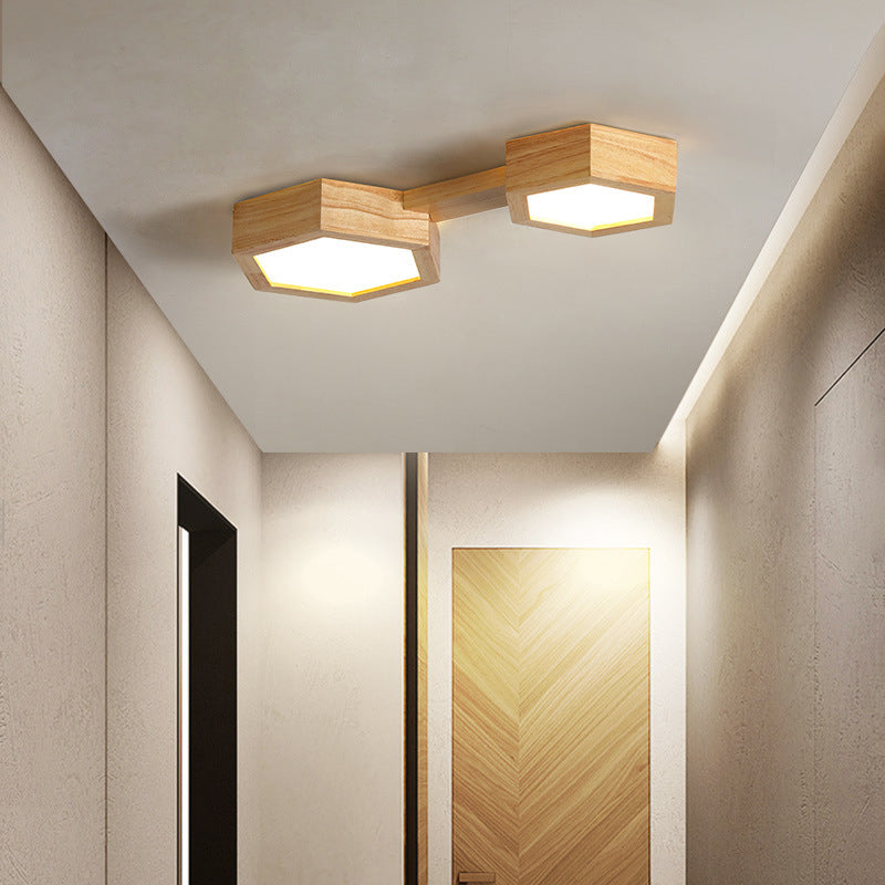 Moderne Sekskantet LED Loftlampe med Træ og Akrylfinish Loftlamper Tech Butik C Varmt lys