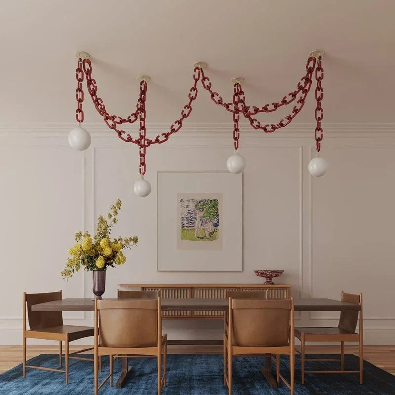 Moderne Glas-Kæde Pendellampe – Stilfuld LED Lysekrone til Hjemmet Lamps & Lighting Tech Butik Lyserød 1H 5 spænder Varmt Lys